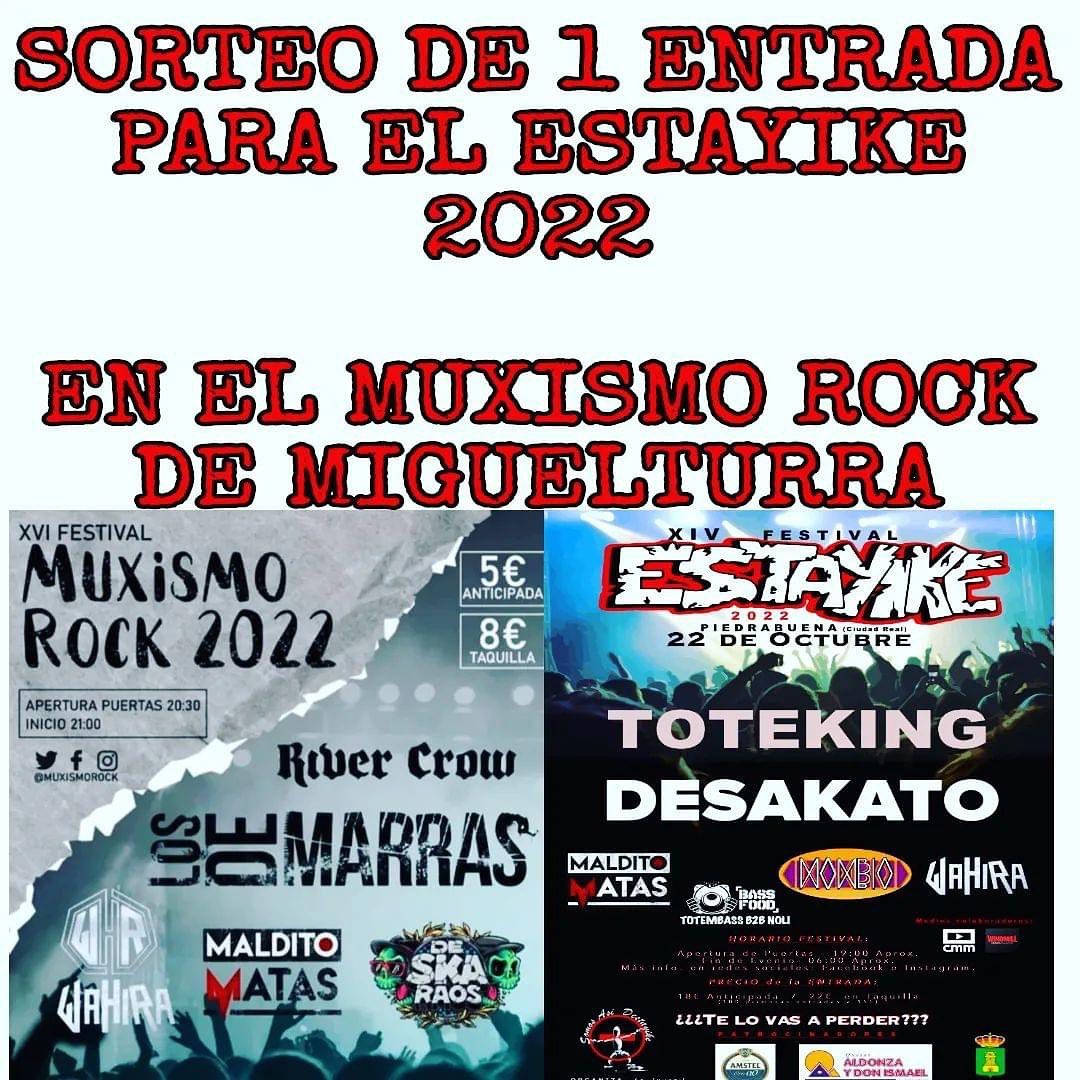 Esta noche en el @muxismorock tienes la oportunidad de ganar una entrada para el @estayike 
Esto es lo que tienes que hacer:
⚫️hazte una foto con el concierto de fondo o con el stand del Estayike
⚫️súbela a instagram y etiqueta al Muxismo y al Estayike (no te olvides de seguir a ambos en la red social)
⚫️utiliza los hashtags #muxismorock y #estayike2022
⚫️pon la publicación en modo público (si lo tienes privado no podrán verlo)

El sorteo lo realizarán el domingo por la tarde.
¡Suerte!